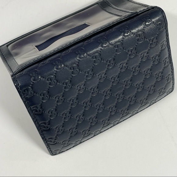 🇮🇹SOLD MICROGUCCISSIMA MENS WALLET LEATHER NAVY BLUE - Picture 12 of 13